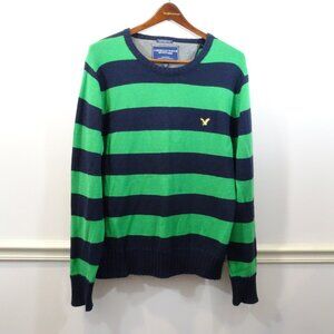 American Eagle Vintage Fit Green Blue Striped Sweater Size XXL Preppy